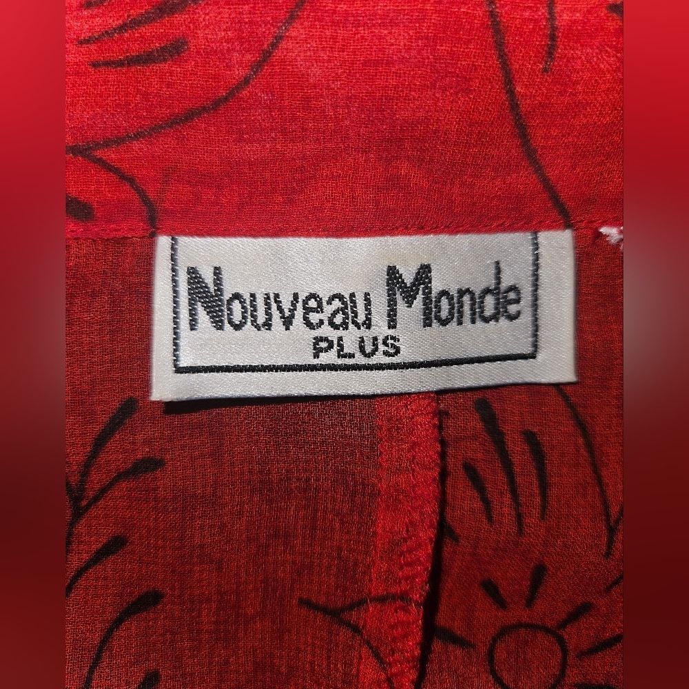Vintage Nouveau Monde Red Sheer Paisley Print Long Sleeve LongLine Tunic Size 1X - Picture 6 of 6